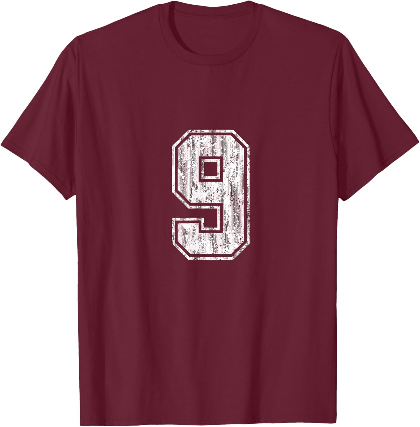 Number 9 Vintage Nine Sports Design T-Shirt - T-Shirt | Maroon