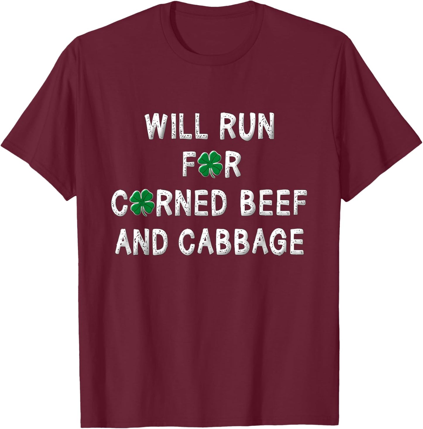 St Patricks Day Running Race Corned Beef & Cabbage Shamrock T-Shirt - T-Shirt | Maroon