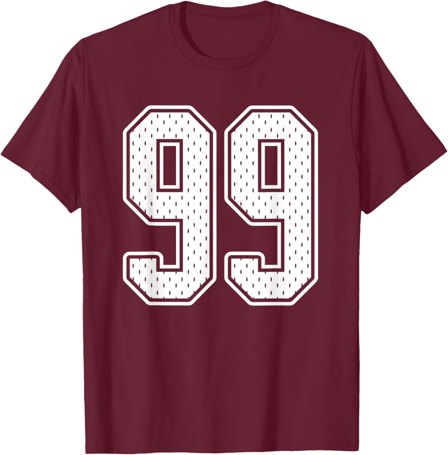 #99 White Vintage Number 99 Sports Fan Jersey Style T-Shirt - T-Shirt | Maroon