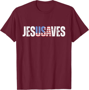 Jesus Save USA Flag Patriotic Christian T-Shirt - T-Shirt | Maroon