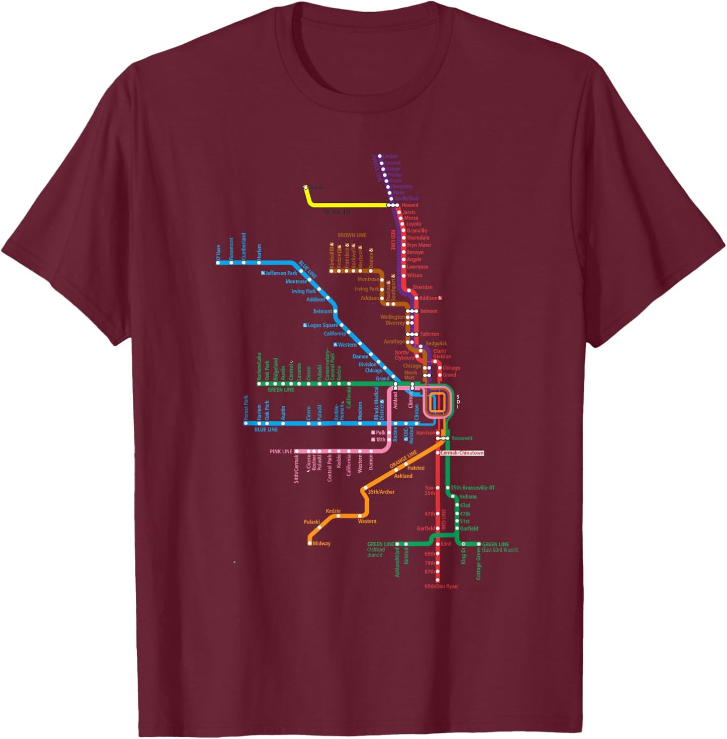 Chicago Trains Map T-Shirt - T-Shirt | Maroon