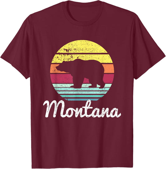 Vintage Retro MT Montana Wildlife Bear Adventure T-Shirt - T-Shirt | Maroon