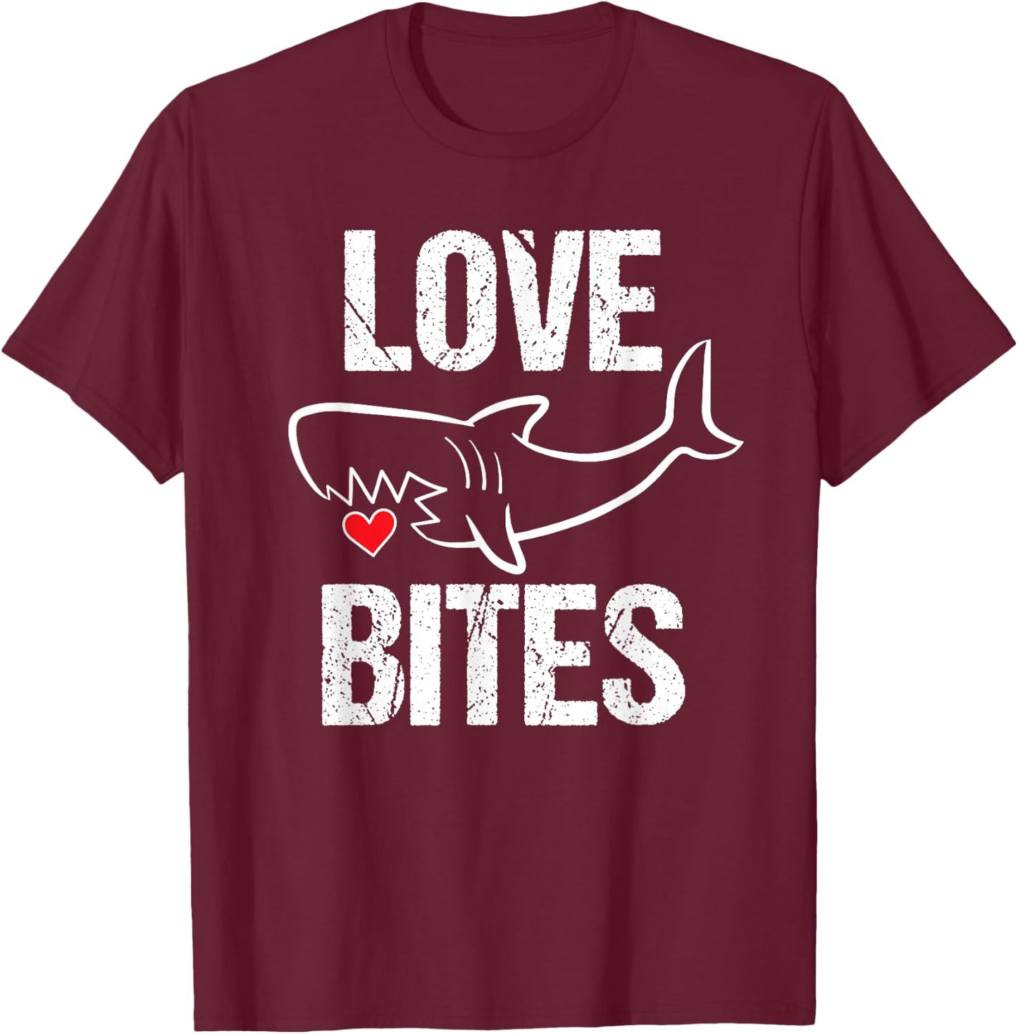 Valentines Shirt Boys Funny Shark Love Bites Quote T-Shirt - T-Shirt | Maroon