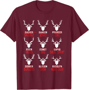 Funny Christmas Deer Hunters All of Santa's Reindeer Design T-Shirt - T-Shirt | Maroon