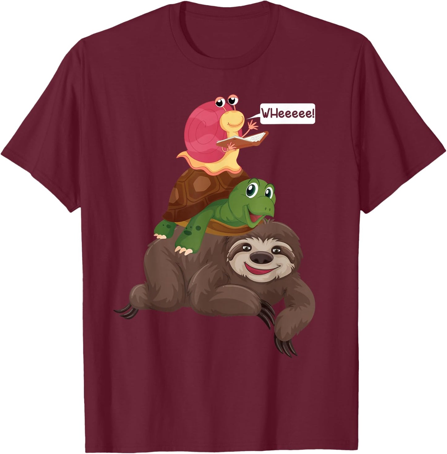Sloth Turtle Snail Team Piggyback Sluggish Graphic T-Shirt - T-Shirt | Maroon