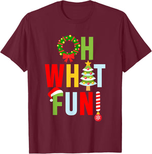 Oh What Fun Christmas With Wreath And Tree T-Shirt - T-Shirt | Maroon