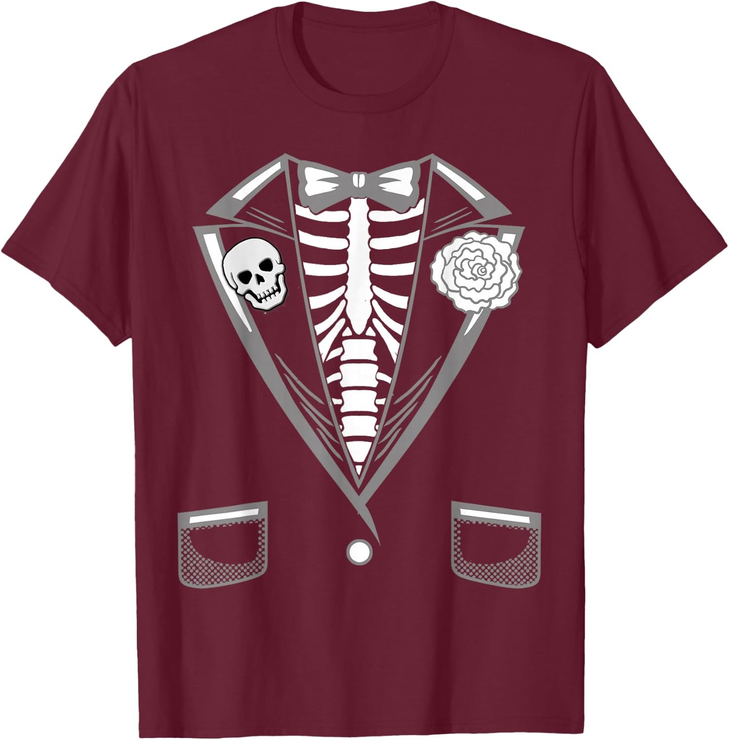 Halloween Costume Funny Skeleton Tuxedo T-Shirt - T-Shirt | Maroon