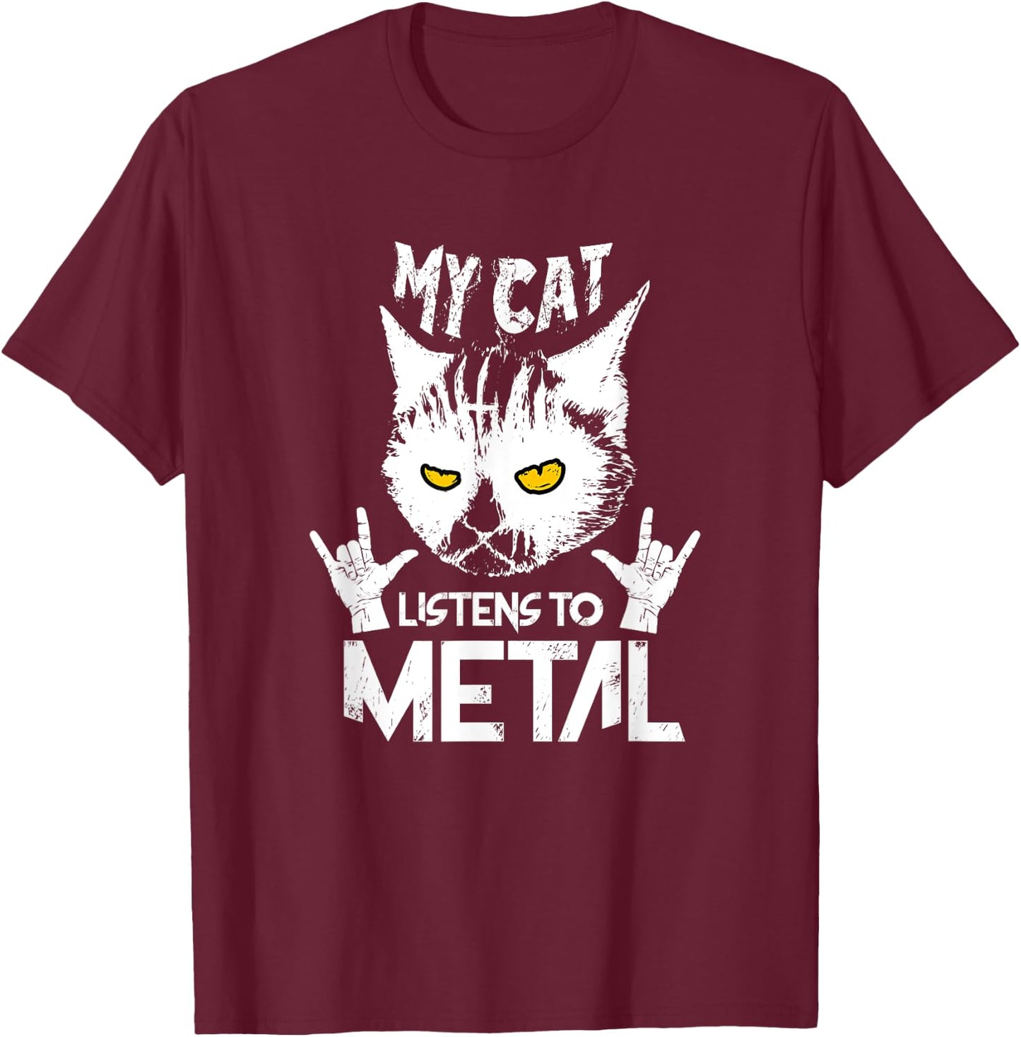 Heavy Metal with Cat T-Shirt - T-Shirt | Maroon