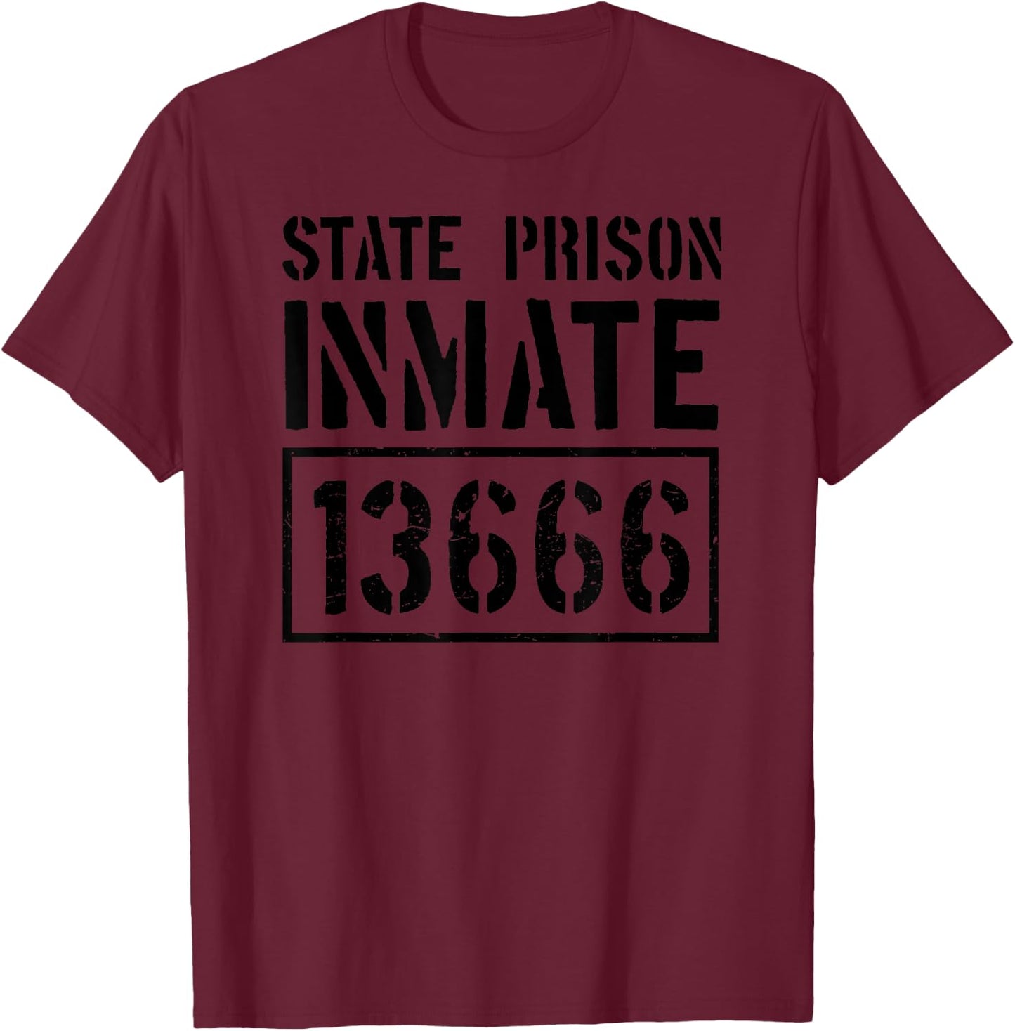 State Prison Inmate Funny Jail Halloween Costume T-Shirt - T-Shirt | Maroon