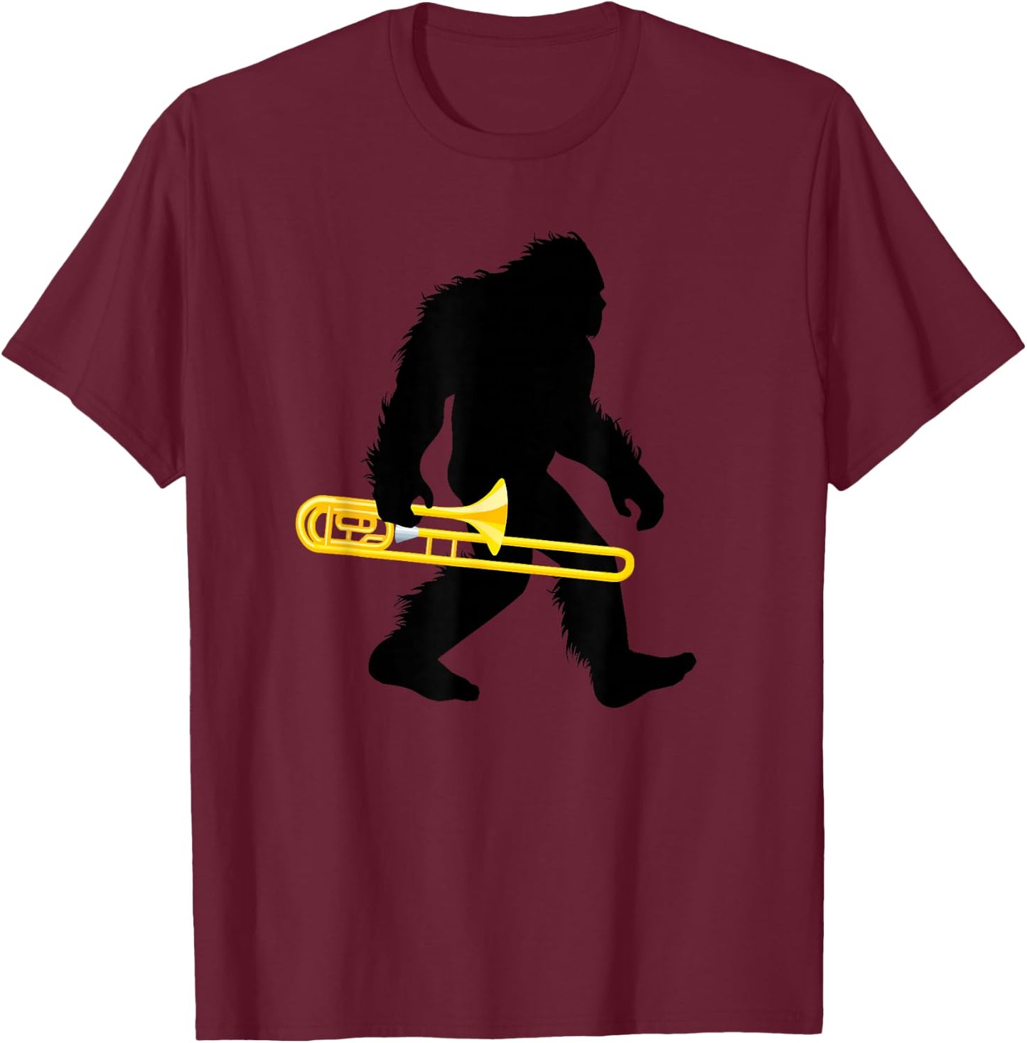 Bigfoot Trombone Sasquatch Trombonist Apparel T-Shirt - T-Shirt | Maroon