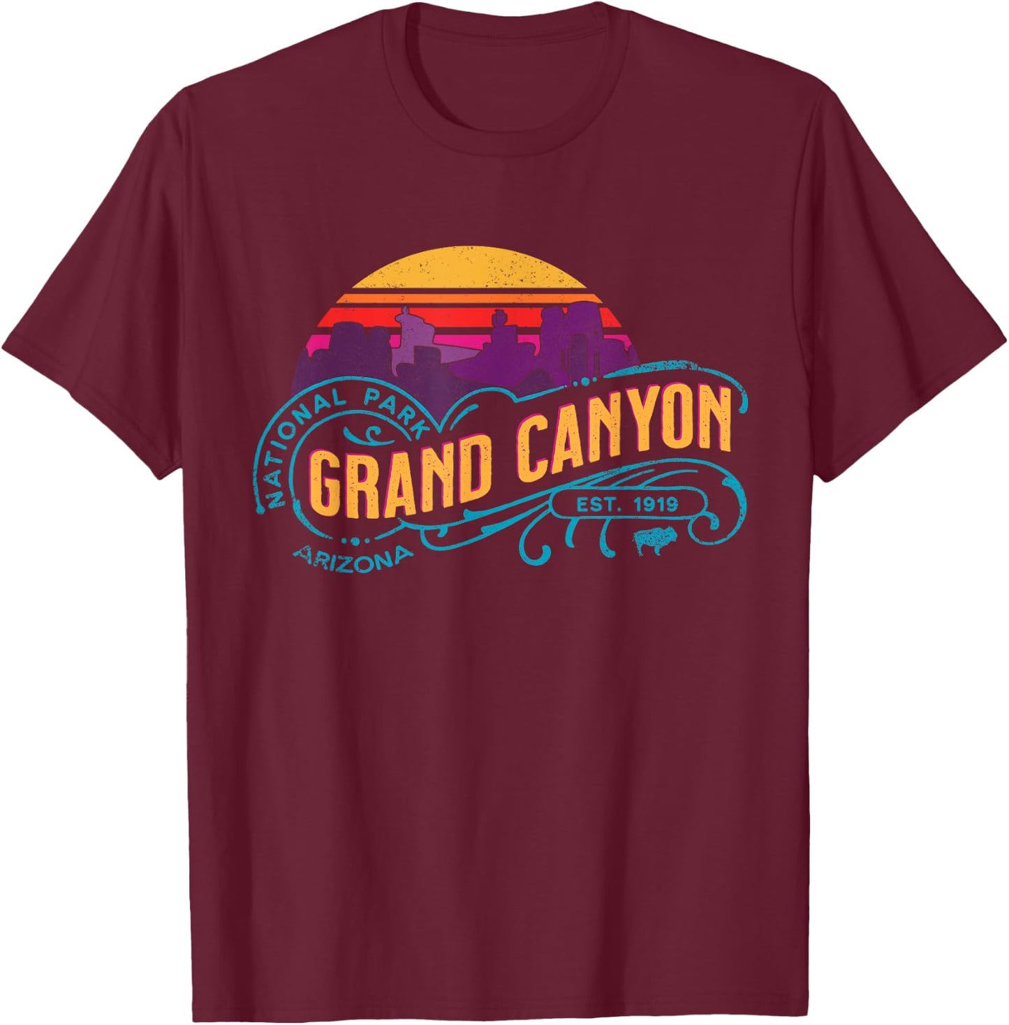 Retro Grand Canyon National Park Vintage Sunset Souvenir T-Shirt - T-Shirt | Maroon