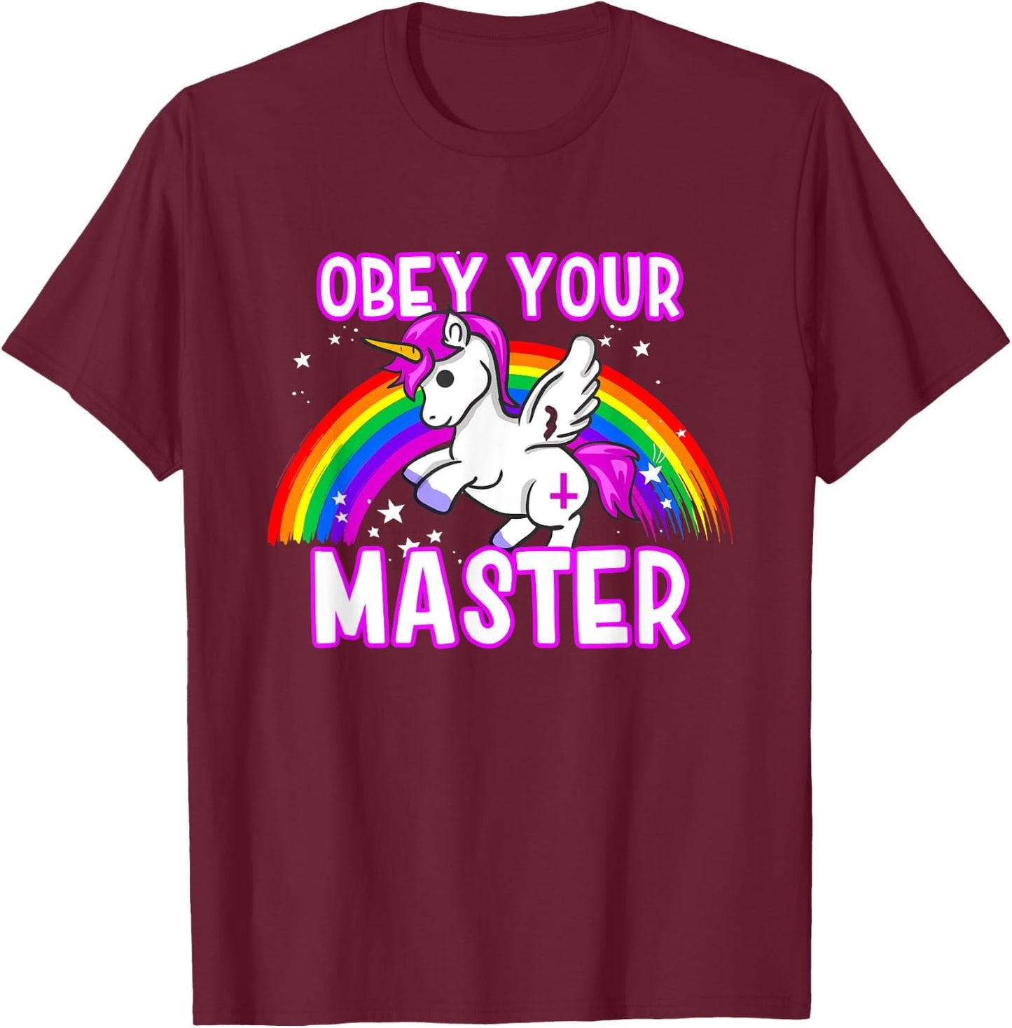 Obey Your Master - Bad Unicorn Religion Heavy Metal God T-Shirt - T-Shirt | Maroon