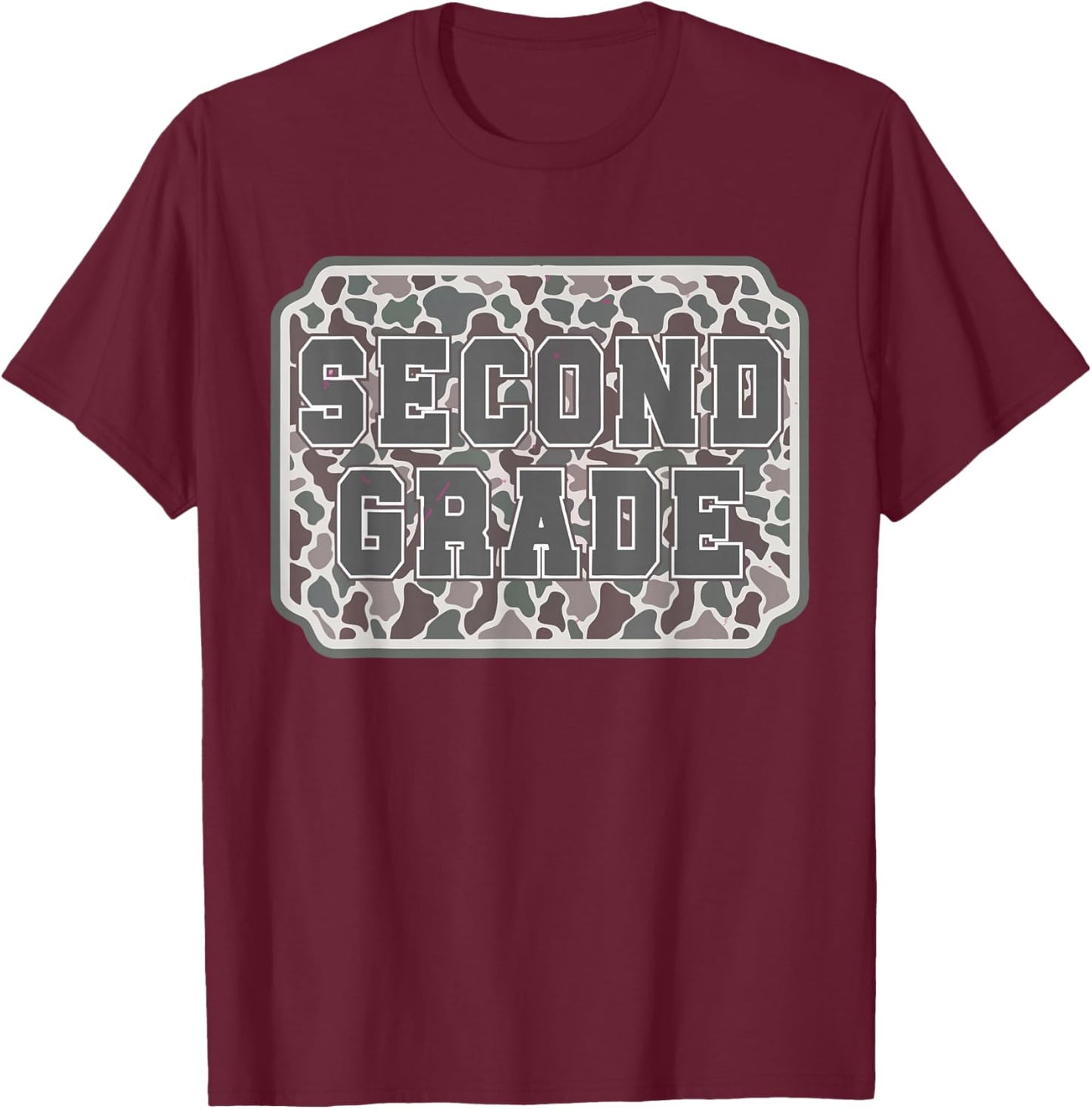 Vintage Camo Second Grade Back to School Teacher 2nd Grade T-Shirt - T-Shirt | Maroon
