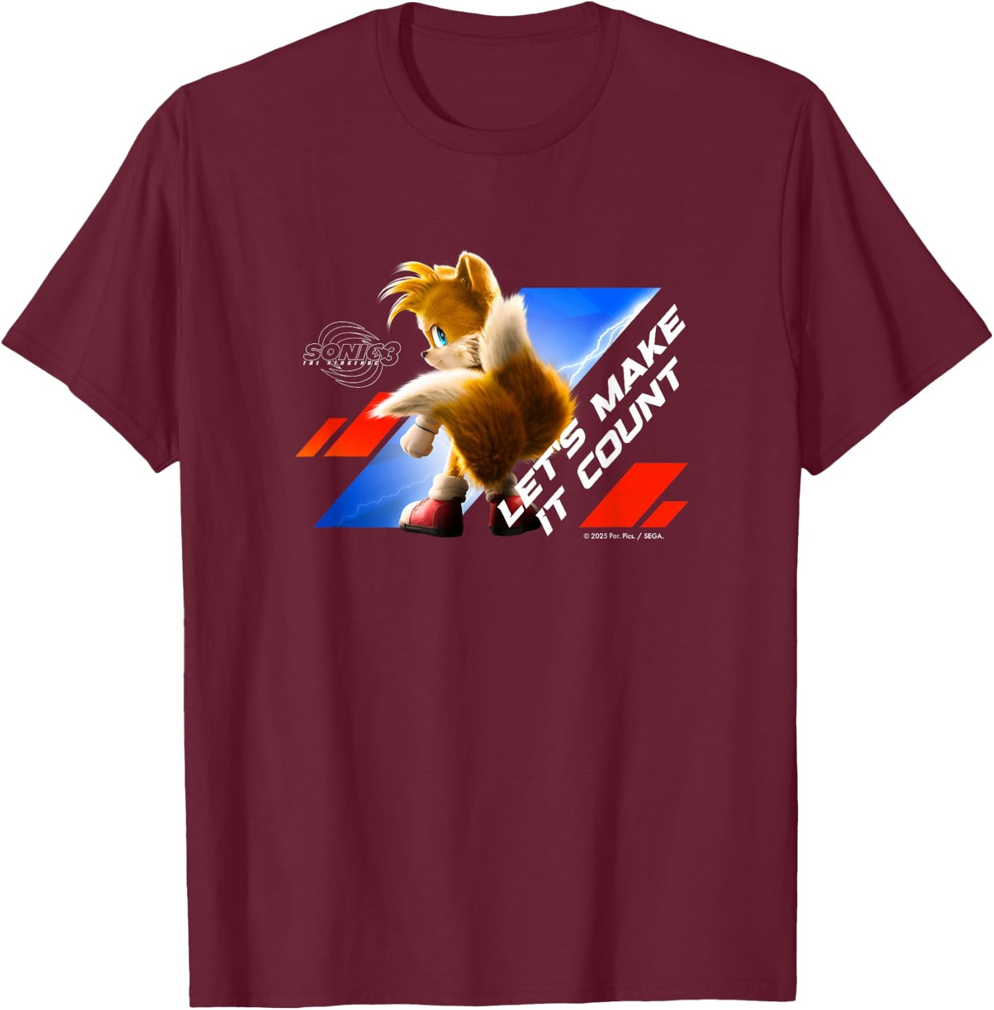 Sonic the Hedgehog 3 - Tails "Let's Make it Count" T-Shirt - T-Shirt | Maroon