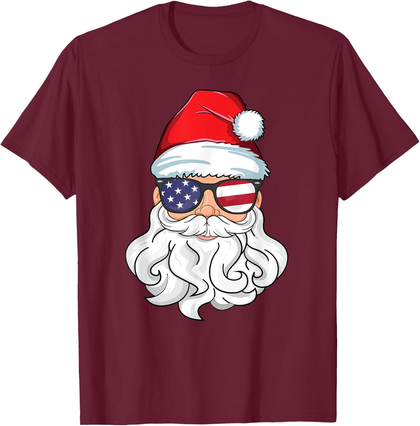 Santa Claus Patriotic USA Sunglasses Kids Christmas in July T-Shirt - T-Shirt | Maroon
