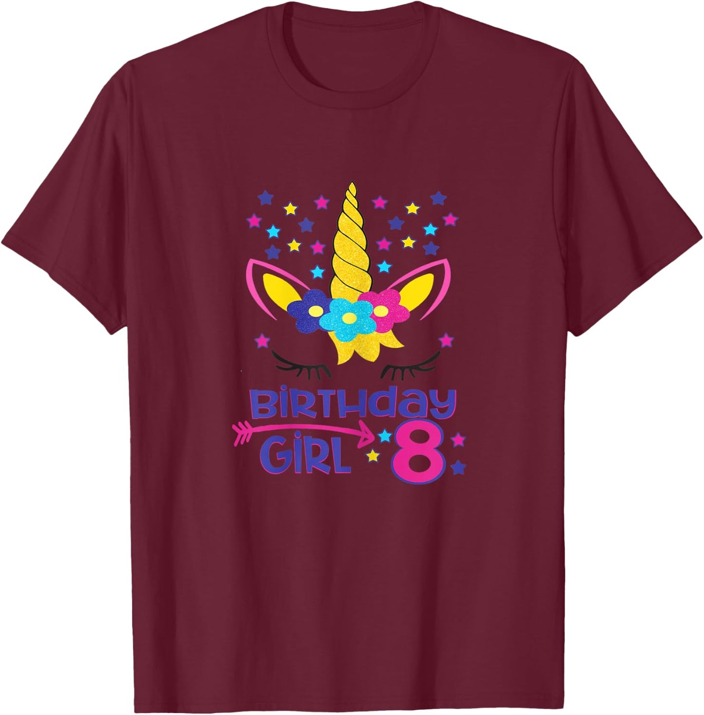 Birthday Girl 8 Unicorn Stars Unicorn Birthday 8 Year Old T-Shirt - T-Shirt | Maroon