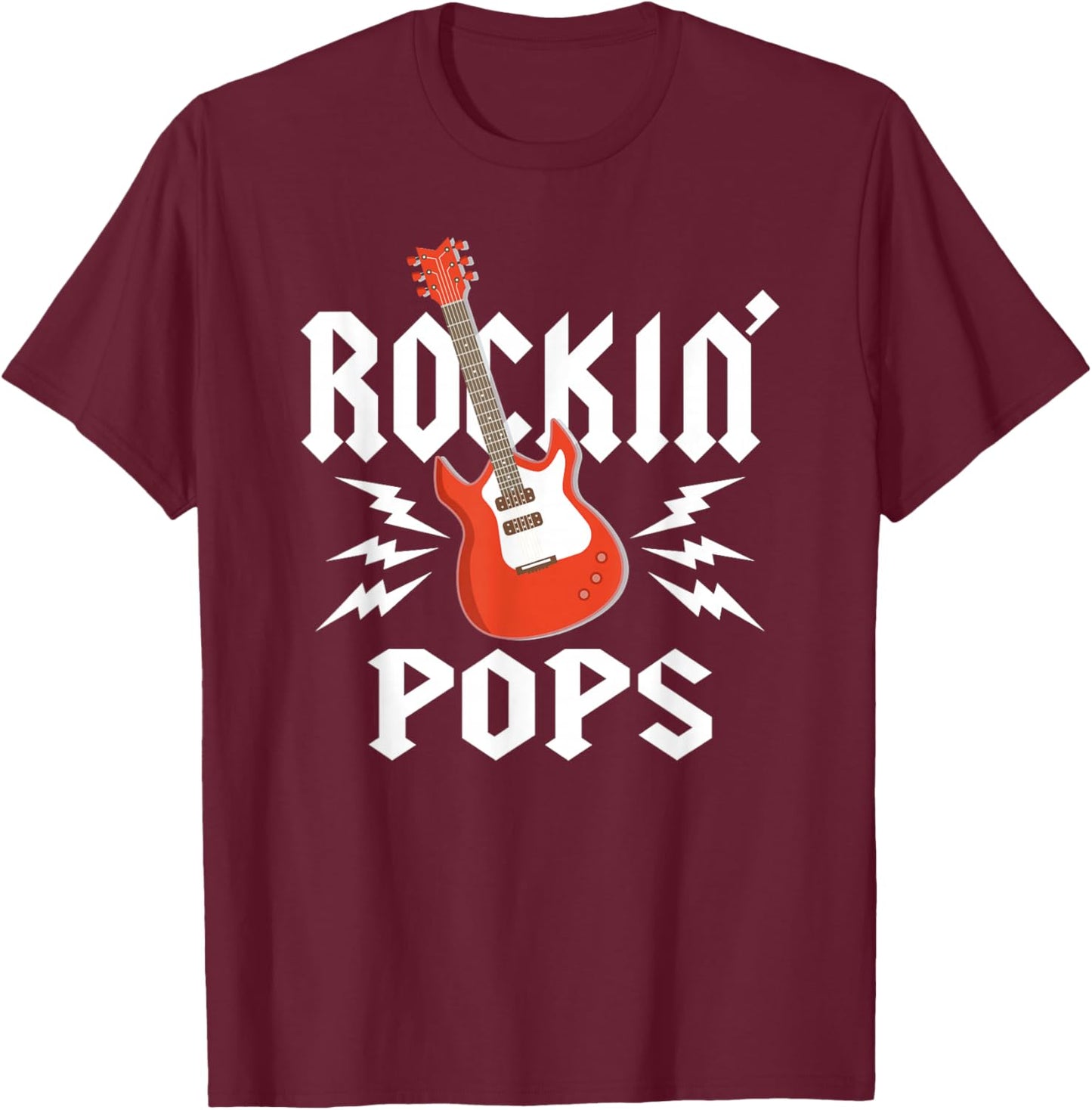 Pops Rockin One Birthday Family Matching Rock Guitar T-Shirt - T-Shirt | Maroon