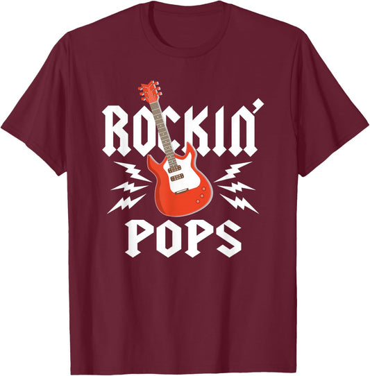 Pops Rockin One Birthday Family Matching Rock Guitar T-Shirt - T-Shirt | Maroon