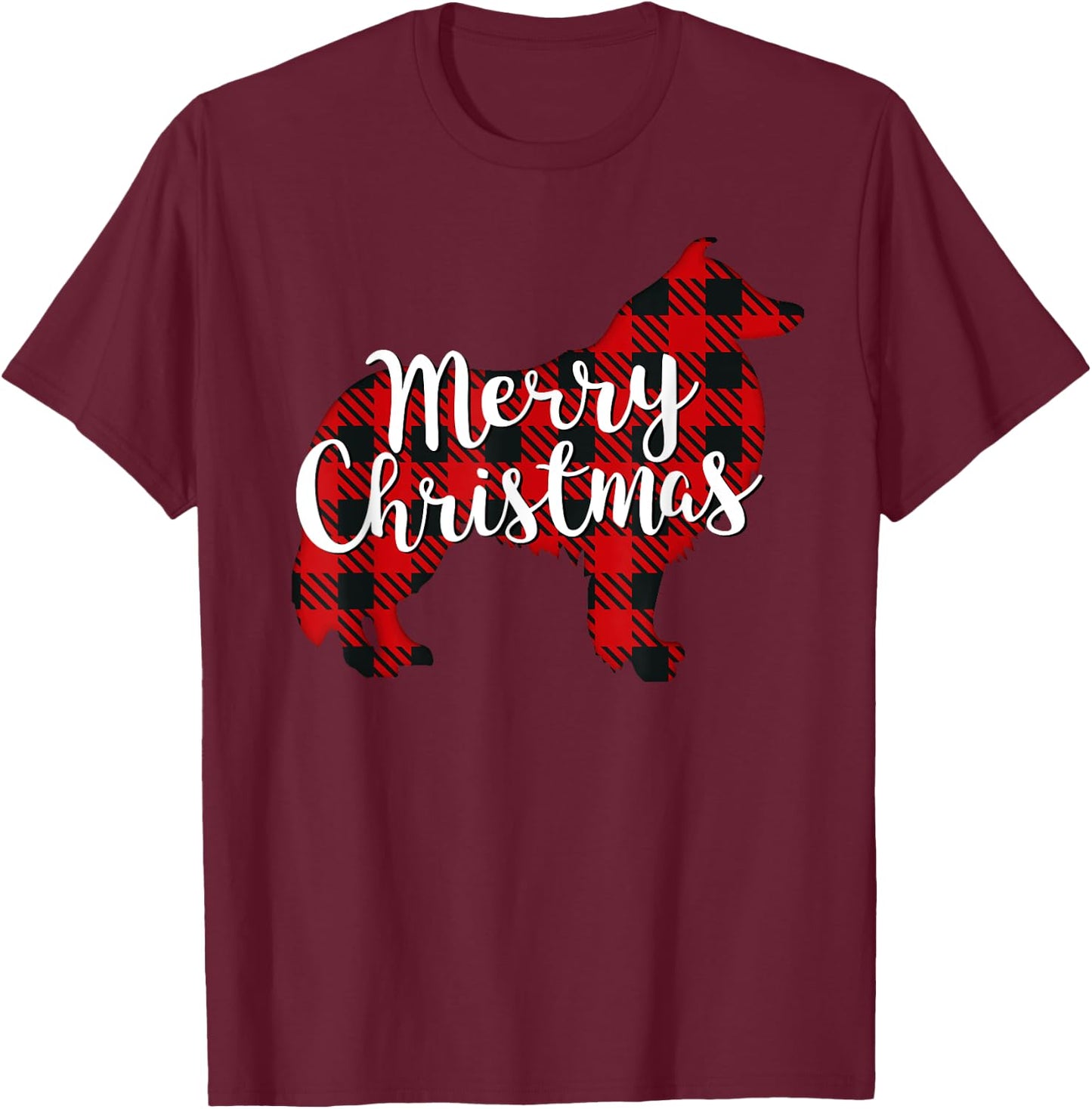 Sheltie Christmas Dog Mom Dad Plaid Gift T-Shirt - T-Shirt | Maroon