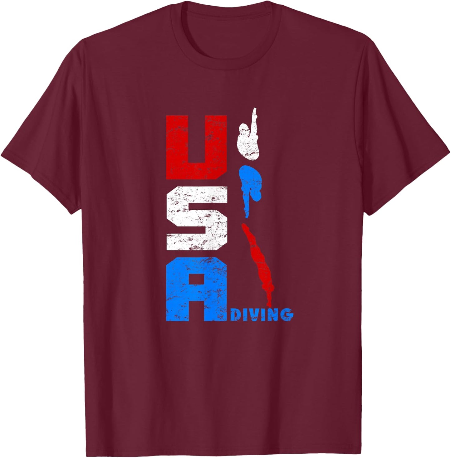 Vintage USA Diving Swimming American Red White and Blue T-Shirt - T-Shirt | Maroon