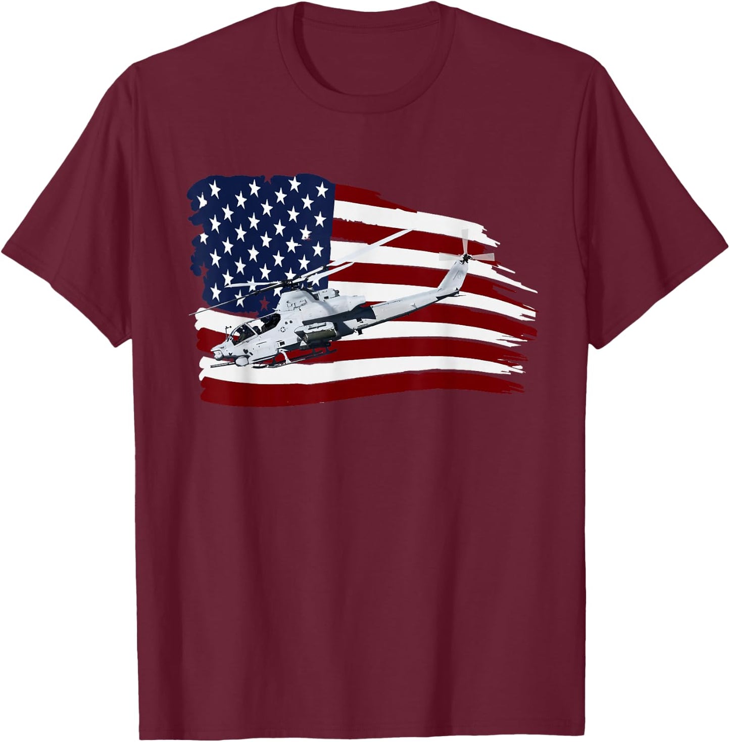 AH-1 COBRA ATTACK HELICOPTER T SHIRT US Flag USA T-Shirt - T-Shirt | Maroon