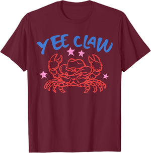 Funny Crab Yee Claw Cowboy Western Beach T-Shirt - T-Shirt | Maroon