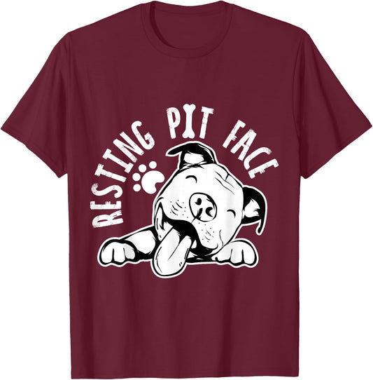 Resting Pit Face | Funny Dog Pitbull Meme Clothing T-Shirt - T-Shirt | Maroon