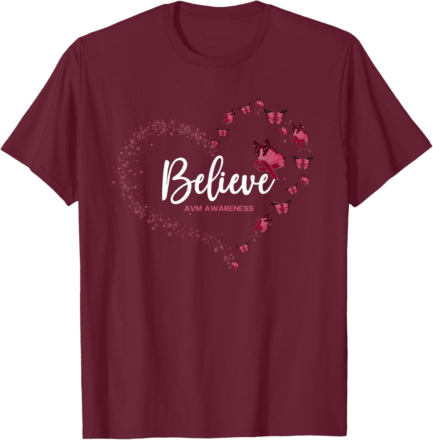 AVM Awareness Butterfly Believe T-Shirt - T-Shirt | Maroon