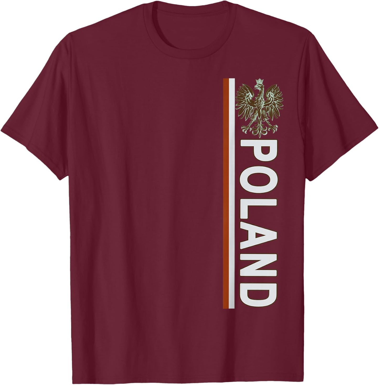 Left-side Distressed-effect Polish Flag & Emblem of Poland T-Shirt - T-Shirt | Maroon