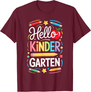 Hello Kindergarten Shirt Boy Girl Teacher Back To School T-Shirt - T-Shirt | Maroon