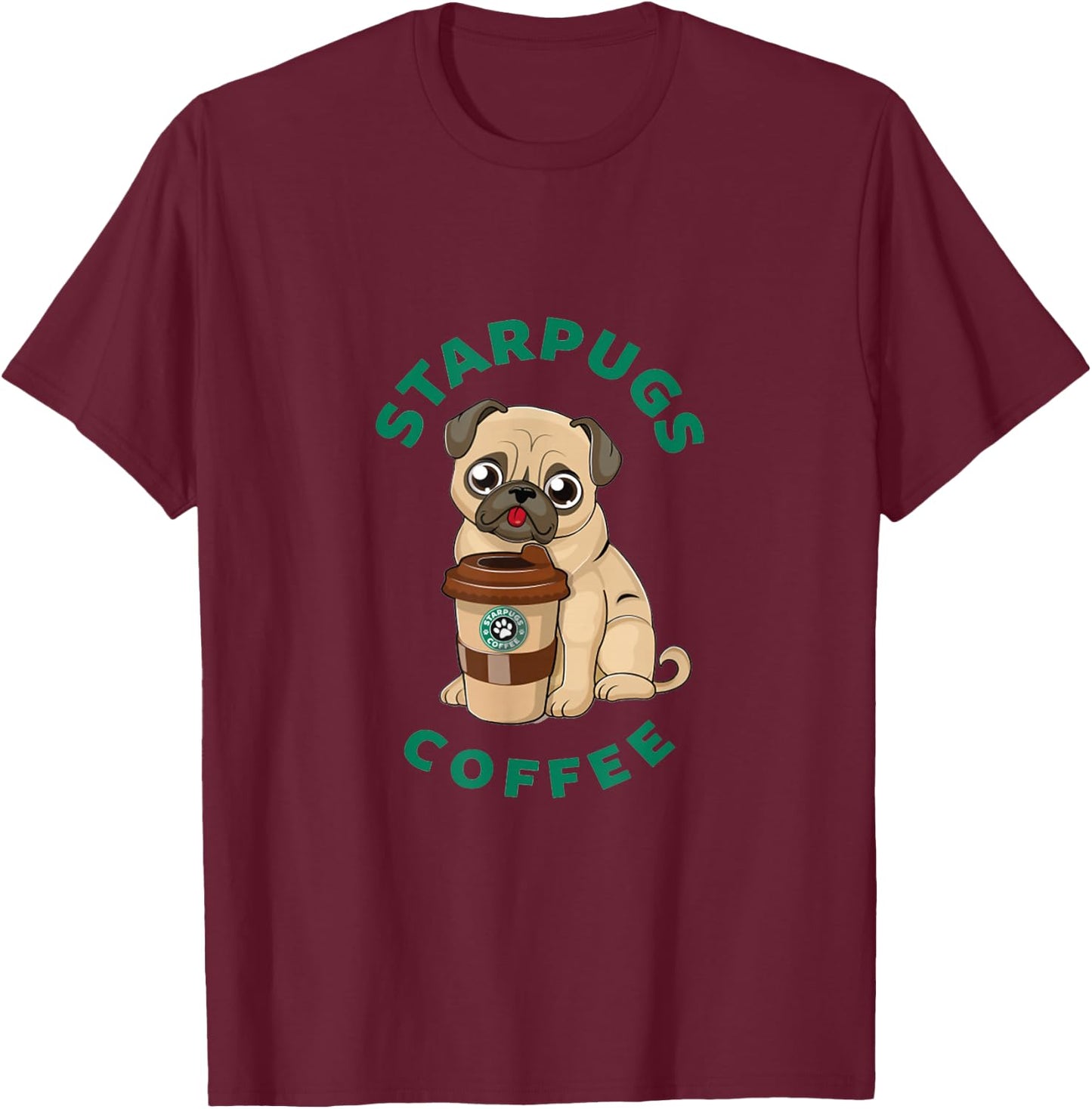 Starpugs Coffee Pug Doglover T-Shirt - T-Shirt | Maroon
