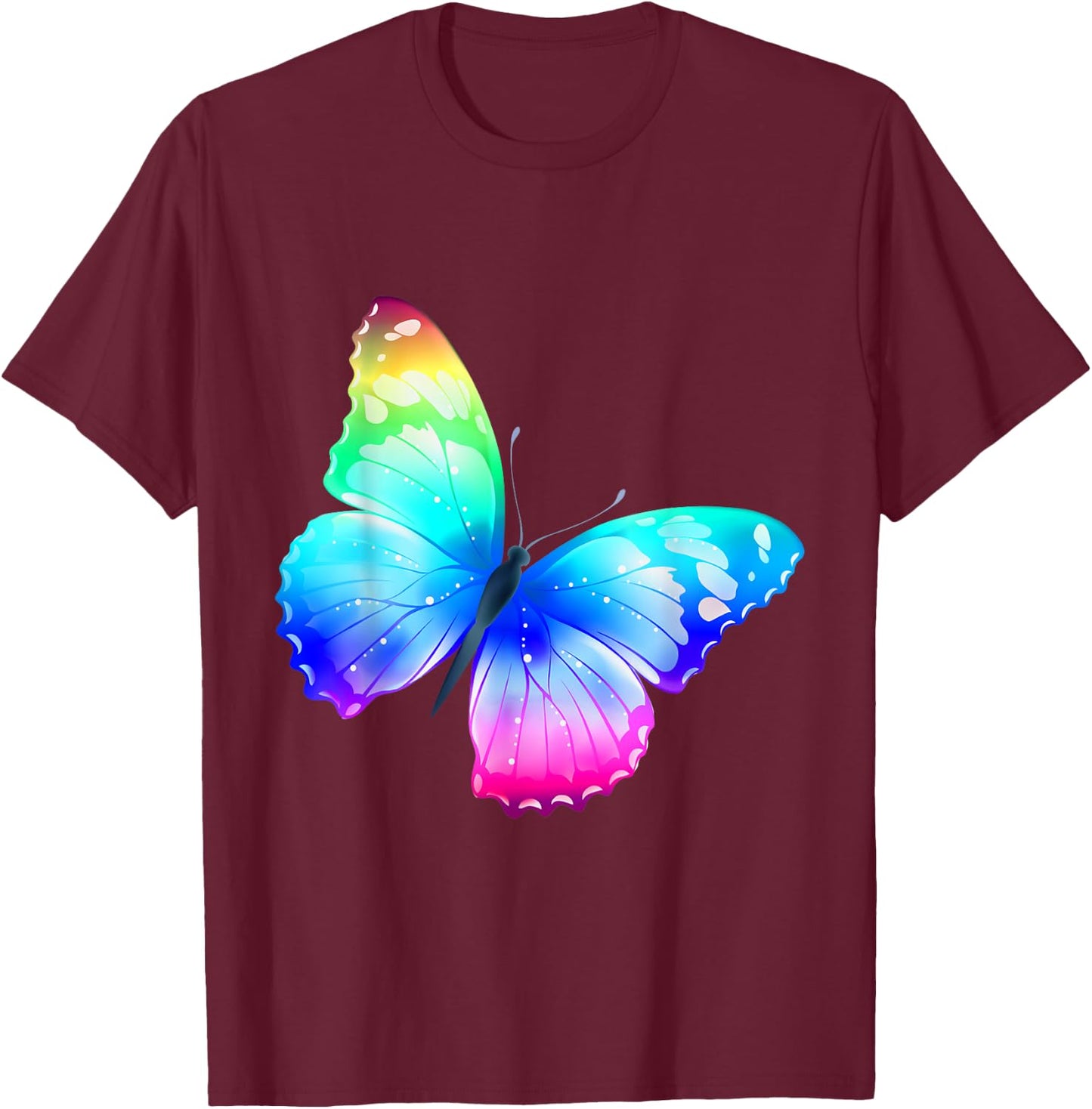 Monarch Butterfly Rainbow Cute Pastel Festival Colorful T-Shirt - T-Shirt | Maroon
