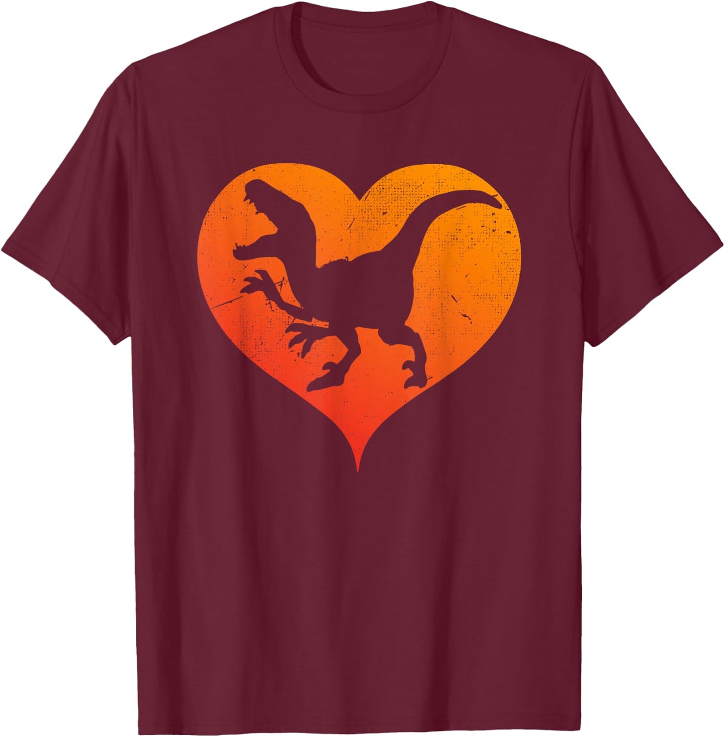 I Love Dinosaurs Velociraptor I Heart Dinosaurs Shirt T-Shirt - T-Shirt | Maroon
