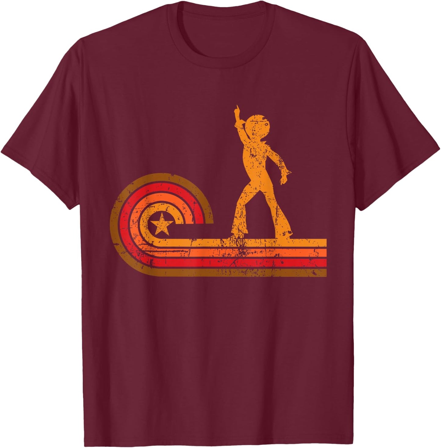 1970's Retro Style Disco Dancer Silhouette Disco T-Shirt - T-Shirt | Maroon