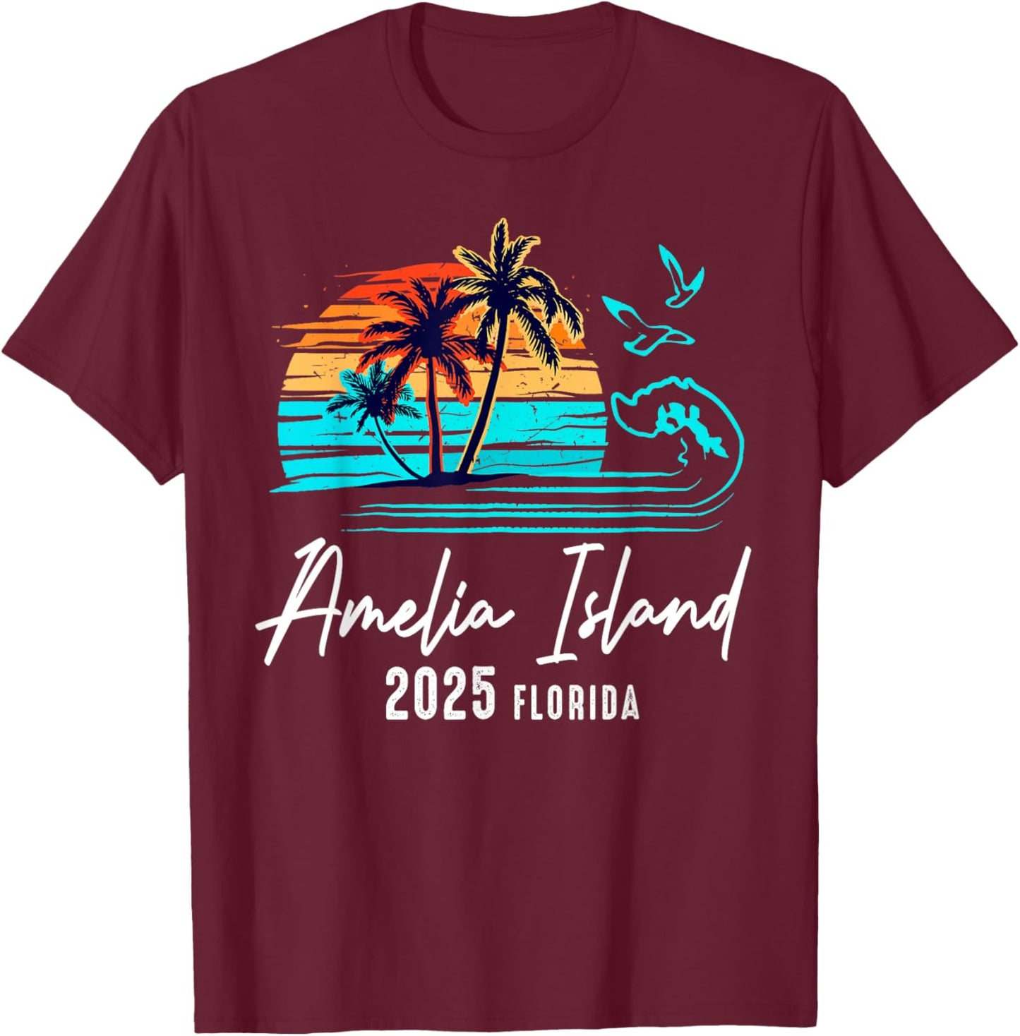 Amelia Island Florida 2025 Vacation Souvenir Family Group T-Shirt - T-Shirt | Maroon