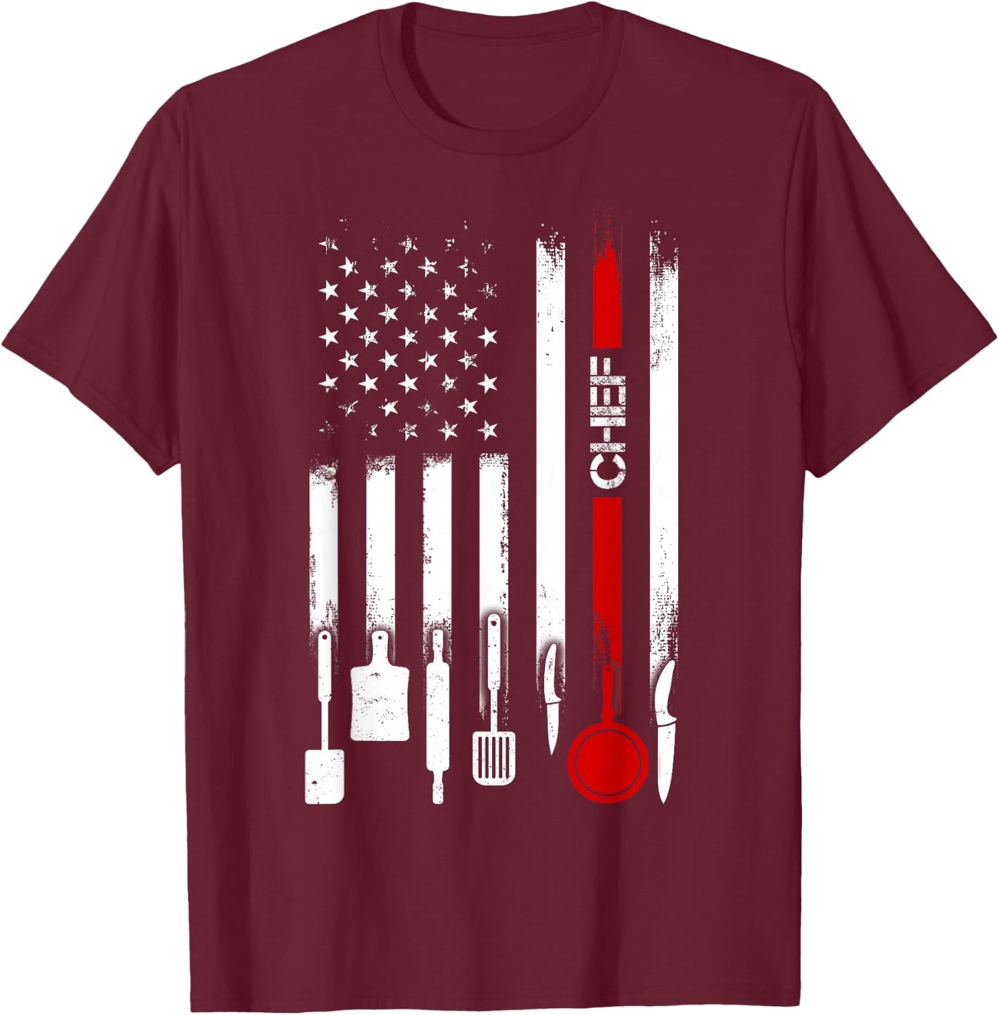 American Flag with Chef men father T-Shirt - T-Shirt | Maroon