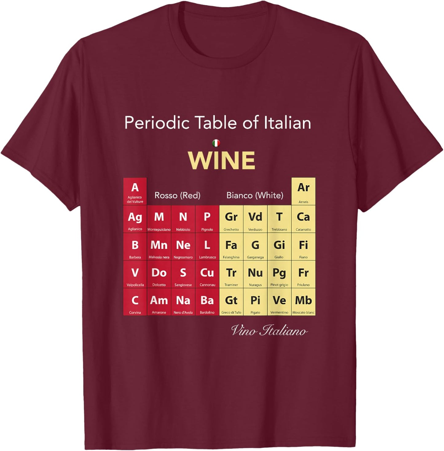 Periodic Table of Italian Wine T-Shirt - T-Shirt | Maroon