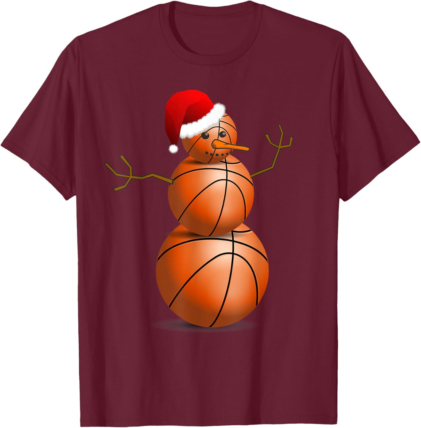 Christmas Basketball Shirt - Basketball Snowman T-Shirt - T-Shirt | Maroon