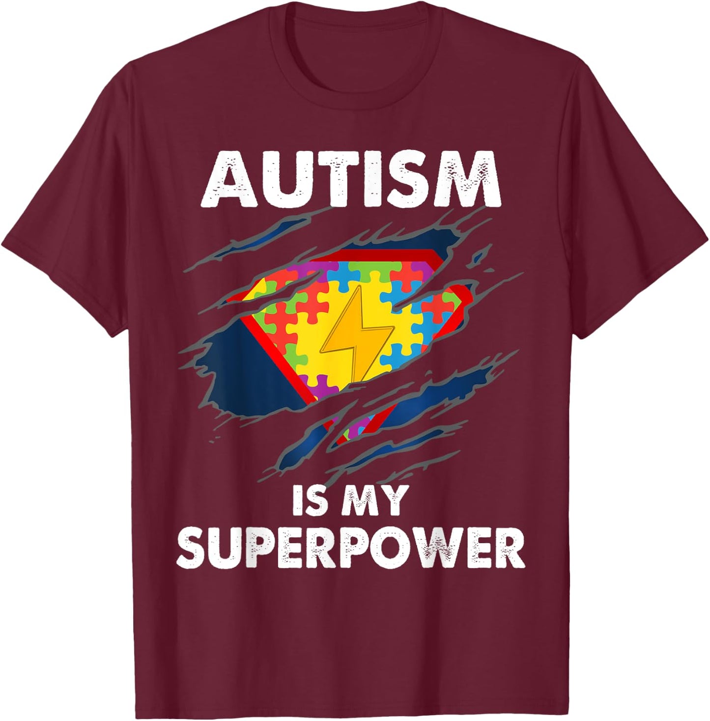Autism is My Super Power Superhero Autism Awareness T-Shirt - T-Shirt | Maroon