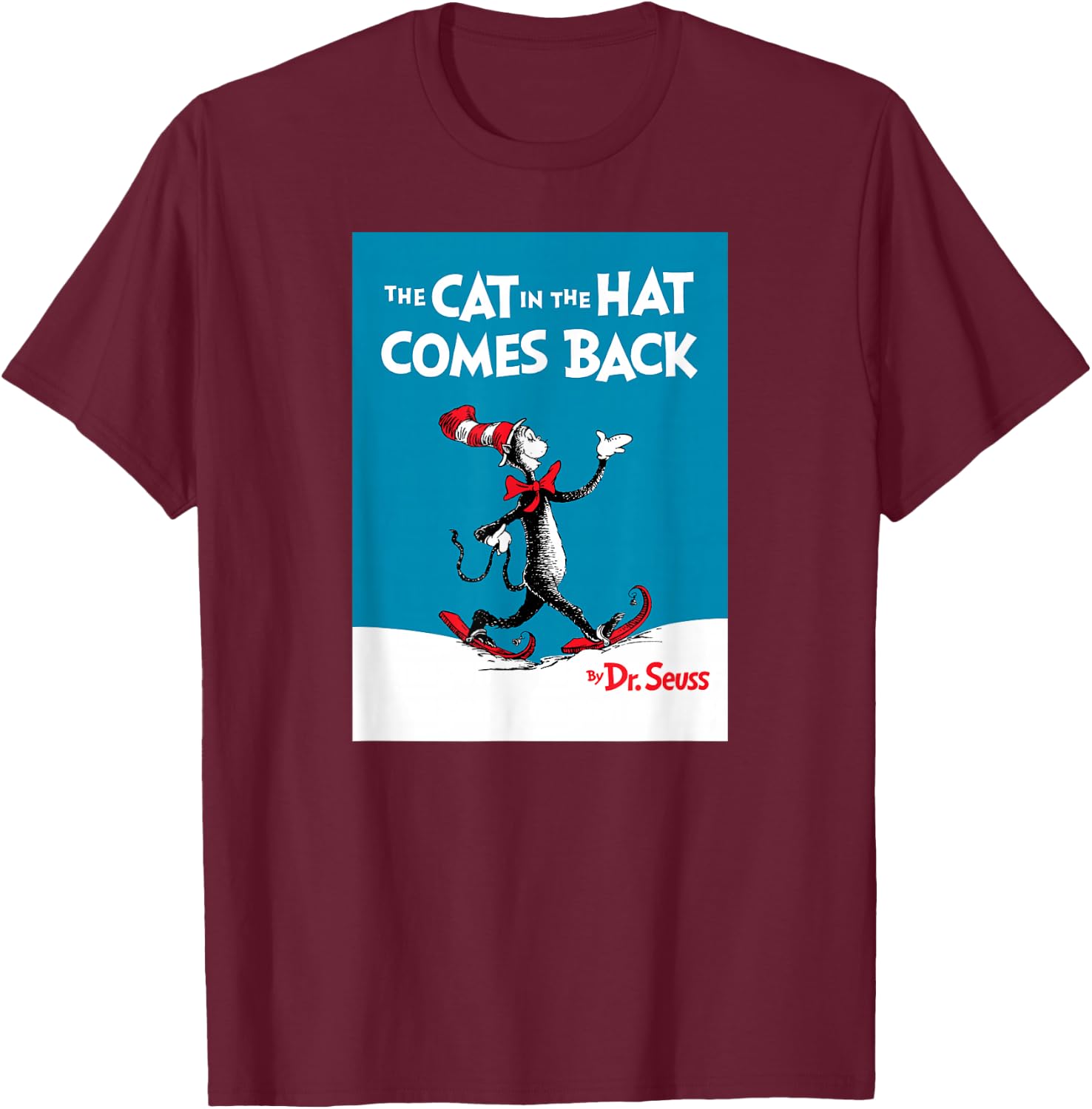 Dr. Seuss The Cat in The Hat Comes Back Book Cover T-Shirt - T-Shirt | Maroon