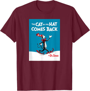 Dr. Seuss The Cat in The Hat Comes Back Book Cover T-Shirt - T-Shirt | Maroon