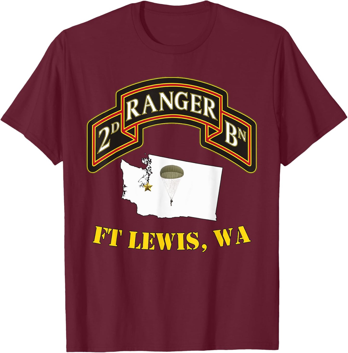 75th Rangers - Ft Lewis, WA 2nd Bn Ranger Unit Vets T-Shirt - T-Shirt | Maroon