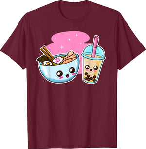Ramen Bubble Tea Boba Japanese Noodles K-POP Merch Anime T-Shirt - T-Shirt | Maroon