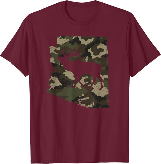 Camo Arizona Elk Hunting T Shirt - AZ Bull Elk Hunting Shirt T-Shirt - T-Shirt | Maroon
