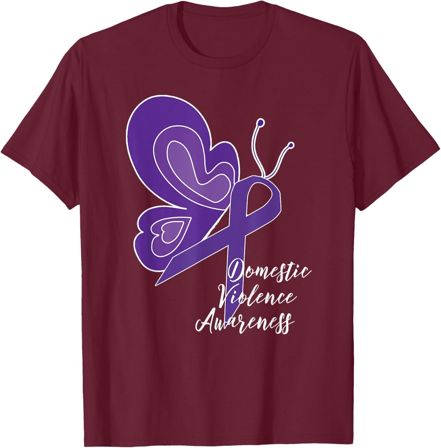 Domestic Violence Awareness Abuse Purple Ribbon Butterfly T-Shirt - T-Shirt | Maroon