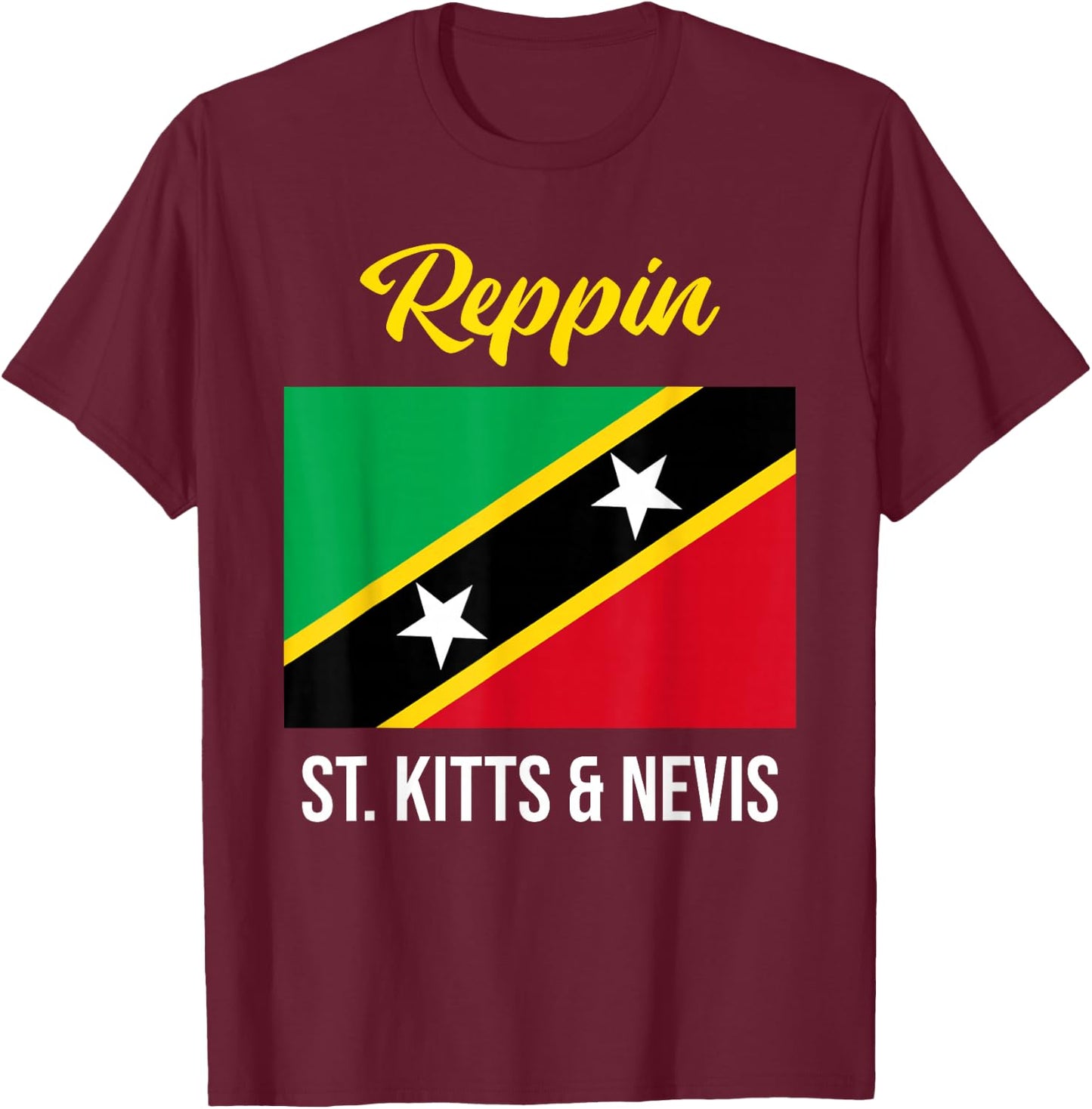 St. Kitts & Nevis Flag Reppin West Indies T Shirt T-Shirt - T-Shirt | Maroon