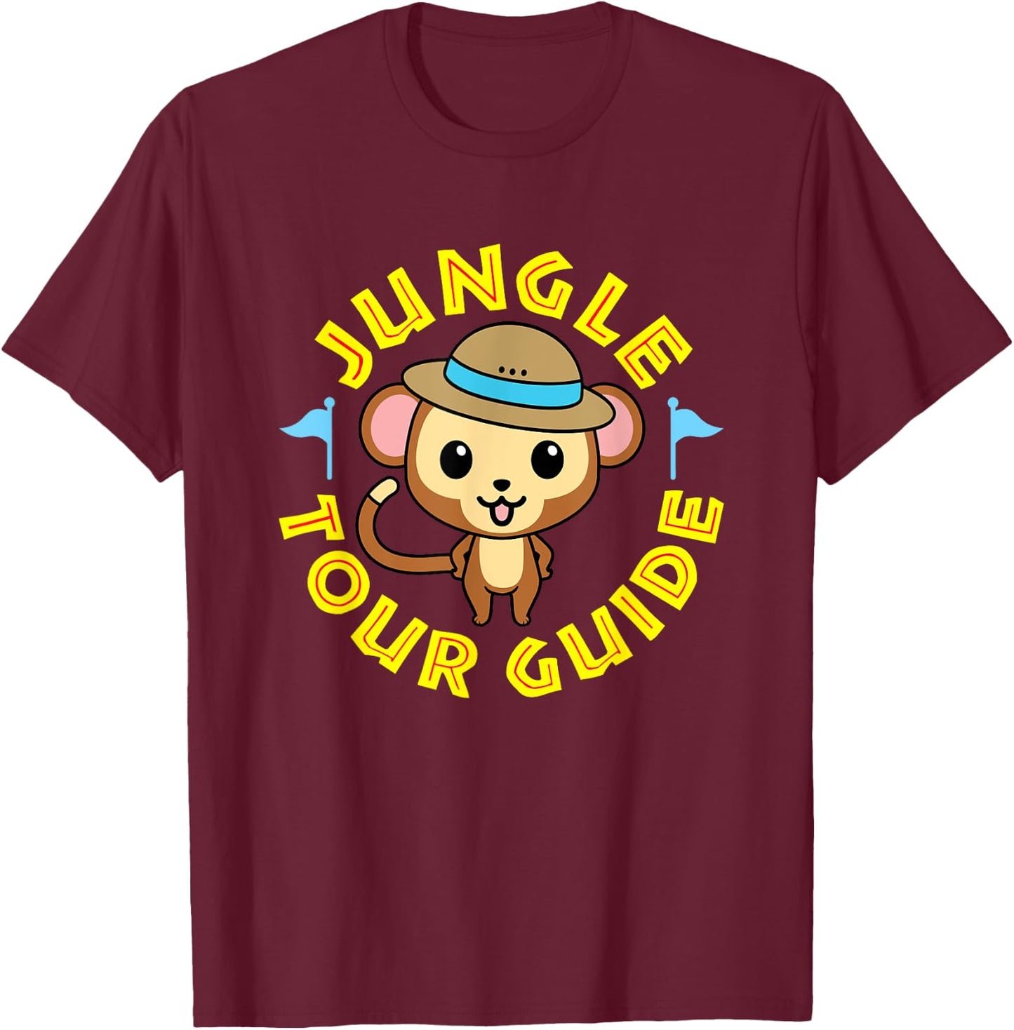 Monkey in Hat - Jungle Tour Guide T-Shirt - T-Shirt | Maroon