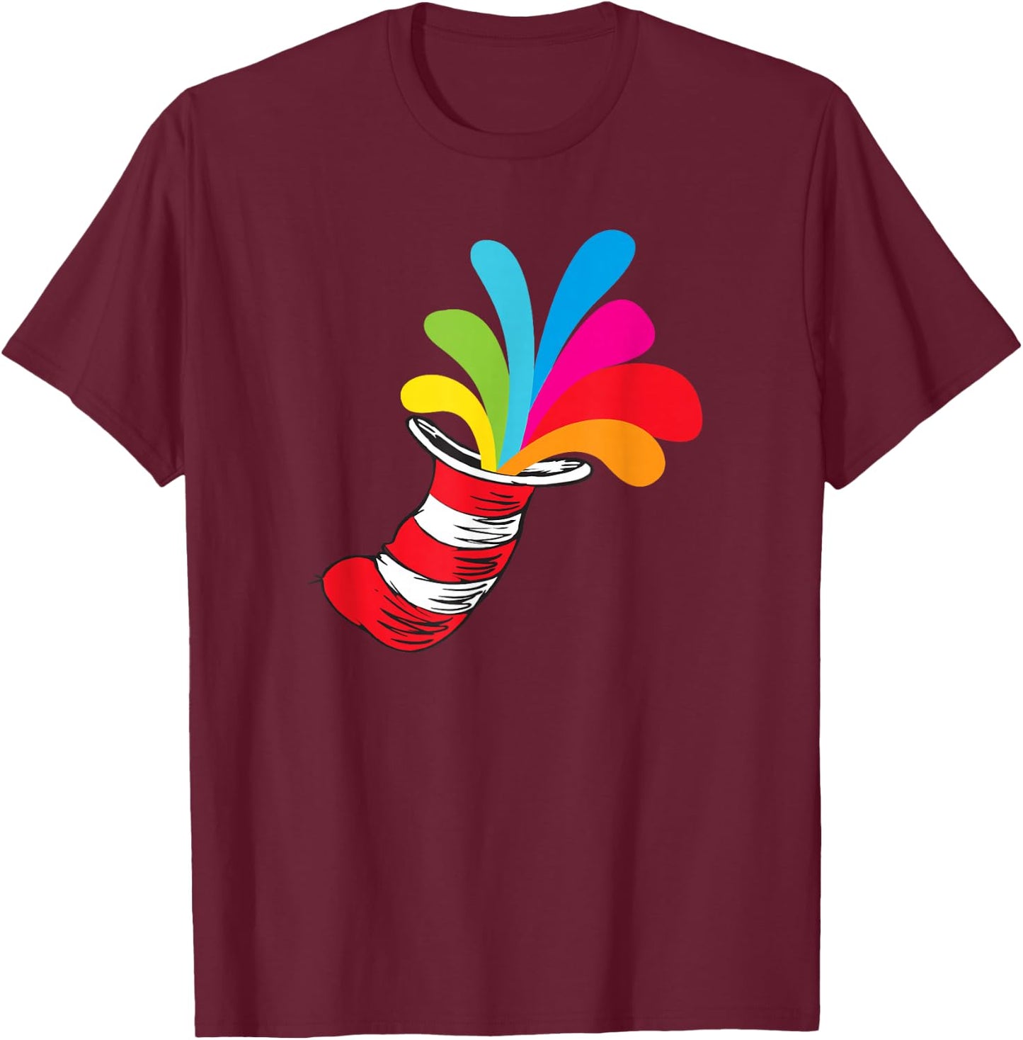 Dr. Seuss Hat Color Explosion T-Shirt - T-Shirt | Maroon