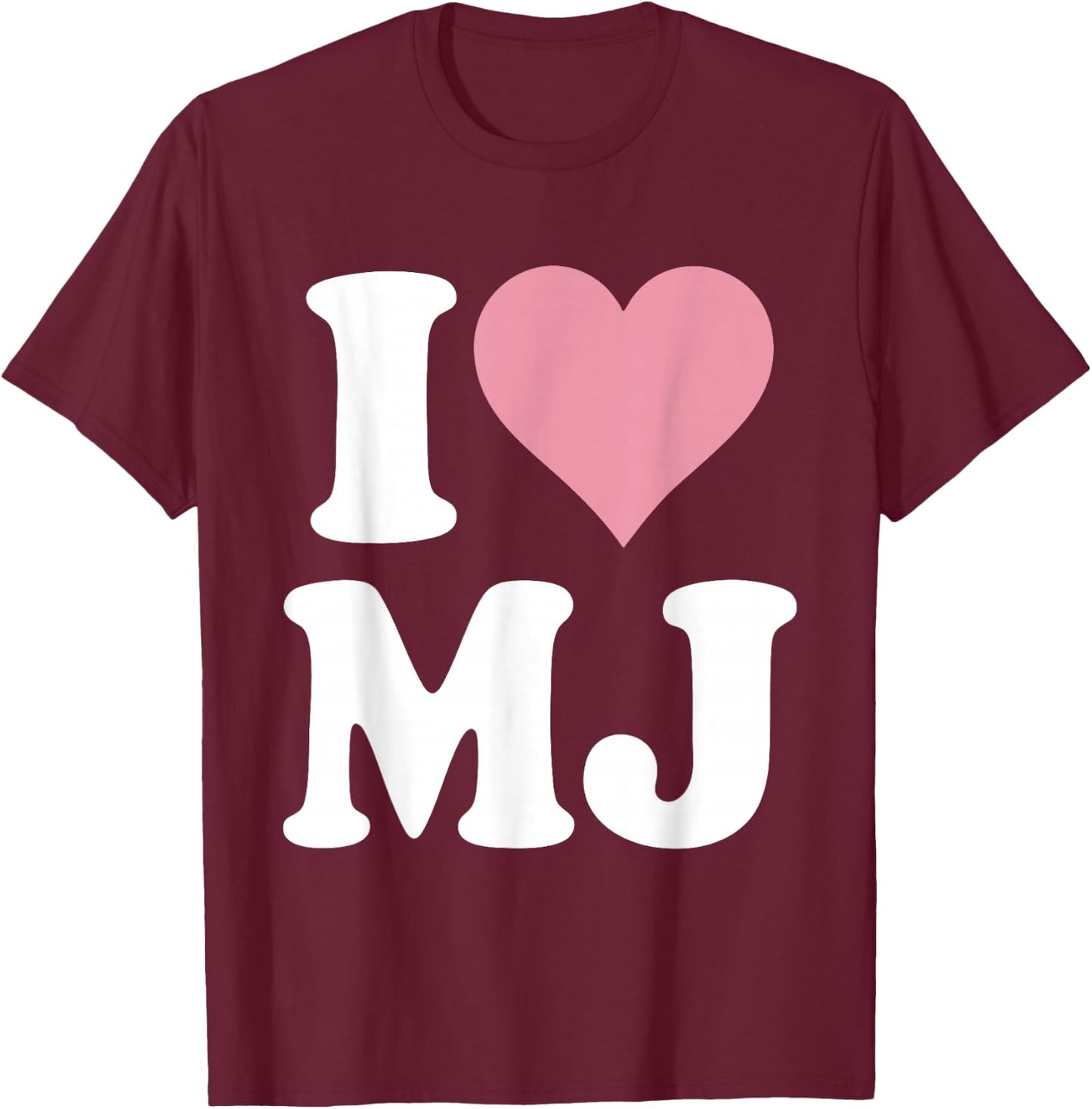 I Love MJ Fan Merch Pink Heart Initials Design M.J. T-Shirt - T-Shirt | Maroon