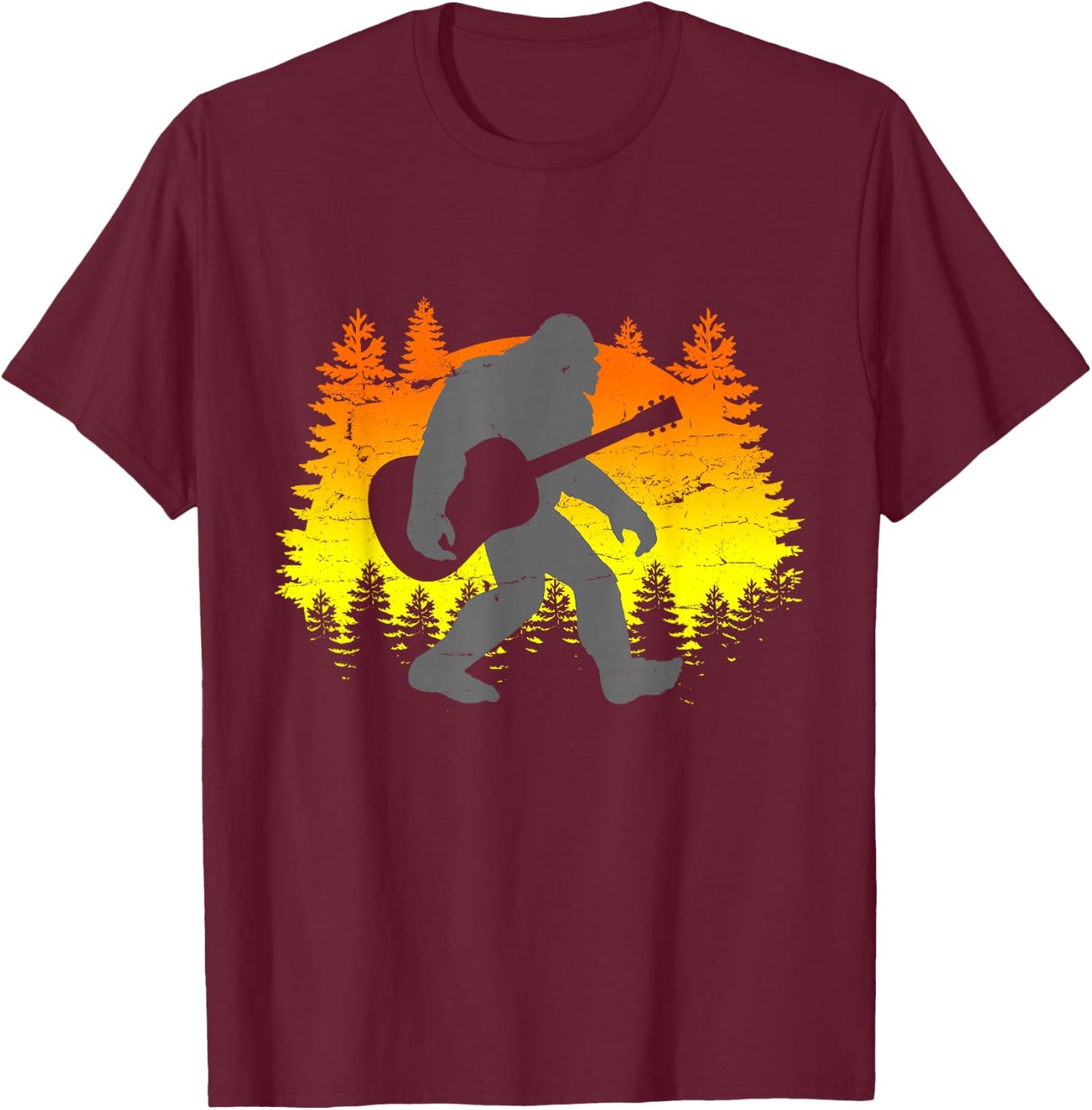 Bigfoot Guitar Sasquatch Believer Guitarist Gift T-Shirt - T-Shirt | Maroon